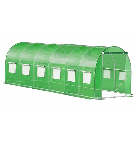 Sera de gradina, tip tunel cu cadru metalic, 300x600cm, 13 ferestre, verde, 18 mp