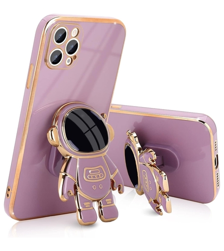Husa de Protectie TPU 2in1, Vafy, pentru Apple iPhone 15 Pro, Astronaut cu Suport, Antisoc, Rezistenta la Impact, Protectie Camera, Mov