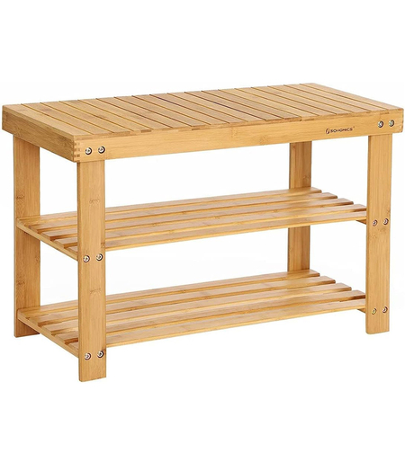 SONGMICS Raft de depozitare din bambus, cu 3 niveluri, 28x70x45cm, maro