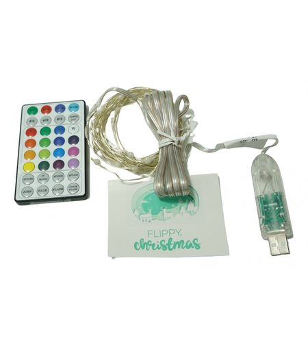 Instalatie Craciun, 5 metri, 50 LED-uri, telecomanda 32 de functii, multicolor RBG, fir cupru, USB, interior, Flippy