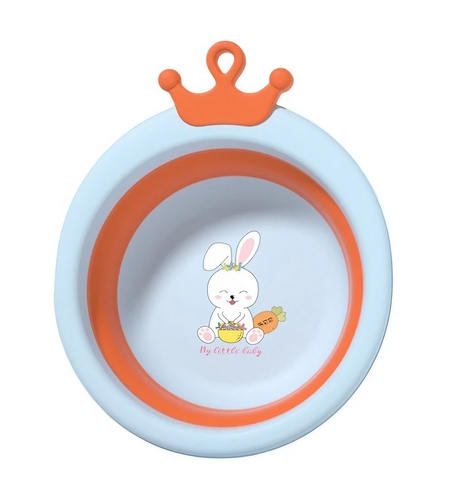 Cada Pliabila pentru Baie pentru Copii, Flippy, Cadita pentru Bebelusi, Model Rotund cu Iepuras, Blue, 30x31x3.5 cm, 3.3 L