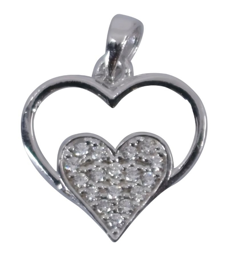 Pandantiv, Jolie Silver, Argint 925, Model Inima in Inima, Pietre Zirconiu, 20 x 15 mm, 1.2 g