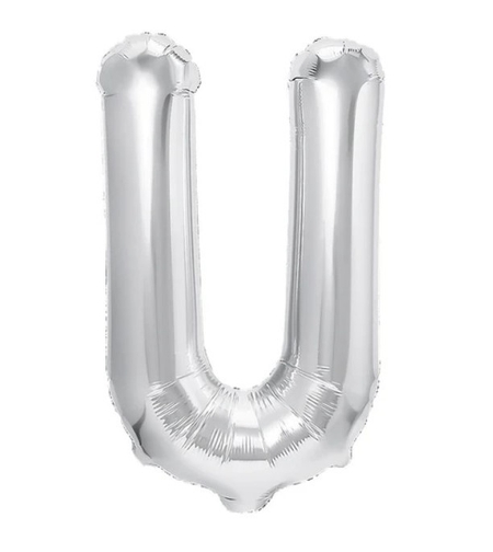 Balon Folie Metalizata Litera U, Flippy, 40 cm, Umflati cu Heliu sau Aer, Ambalaj Individual, Pai inclus, Argintiu