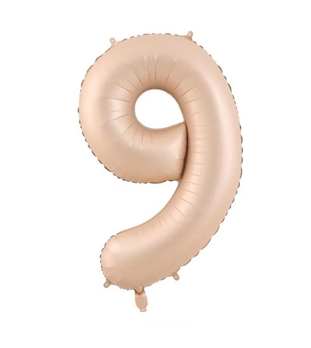 Balon din Folie Metalizata, Flippy, Figurina Cifra, Model 9, Tema Aniversare 100 cm, Ambalaj Individual, Pai Inclus, Umflare cu Aer sau Heliu, Crem