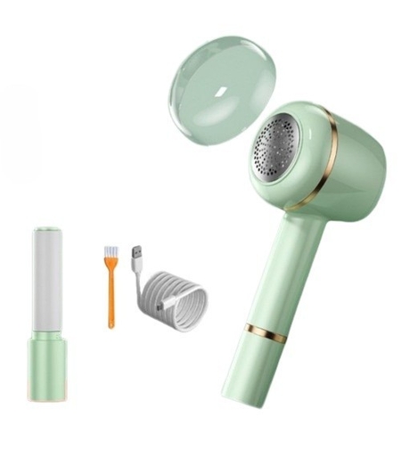 Aparat Pentru Curatat Scame, Par Si Praf, Vafy, Pentru Diferite Tipuri De Material, Cu Lame Din Otel Inoxidabil, Incarcare Prin USB Type-C, Cu Perie De Curatare, Cablu USB Si Stick Cu Lipici Incluse, Verde, 220 x 86 mm