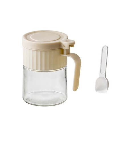 Recipient Condimente, Vafy, din Stilca, 180 ml, cu Maner si Lingurita, 10.6 x 7 x 7 cm, Capac Mat, Alb