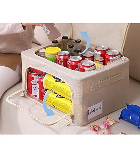 Cutie de depozitare pliabila, Flippy, Cu fermoar, 66 L, Textil, 50x40x33 cm, Cadru Metalic, Suport Baza Stabil din Plastic, Crem