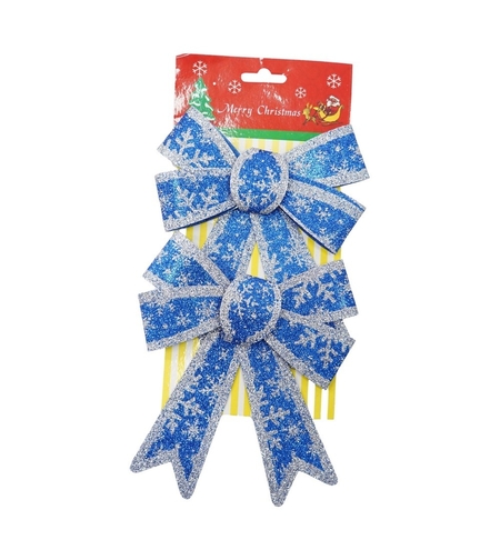 Set 2 fundite pentru brad, Albastre, model de nea, cu margini argintii, 13 x 18 cm, PVC, Flippy