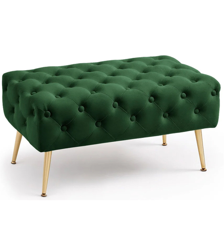 Taburet Madrid, tapitat cu catifea, tip banca, cu picioare metalice, 80x42x41 cm, verde