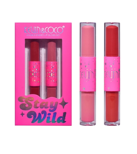 Set de Buze, KEVIN & COCO, Stay Wild 4 Culori, 2 Gloss-uri si 2 Rujuri Mate, 15.1 x 8.1 x 2cm, Roz/Rosu