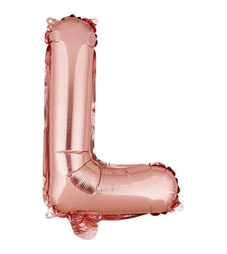 Balon Folie Metalizata Litera L, Flippy, 40 cm, Umflati cu Heliu sau Aer, Ambalaj Individual, Pai inclus, Rose Gold