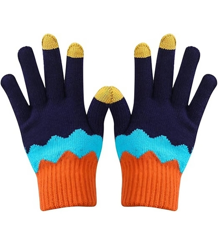 Manusi de Dama, Flippy, Model Ondulat, Functie Touchscreen (ecran tactil), Material Acril Tricotat, Manseta Elastica, Interior Catifelat, Marime Universala, Portocaliu/Albastru
