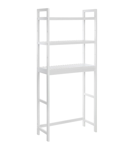 SONGMICS Raft de depozitare pentru baie, suprapunere peste masina spalat sau vas WC, din bambus, rafturi reglabile, 26x63x163 cm, alb