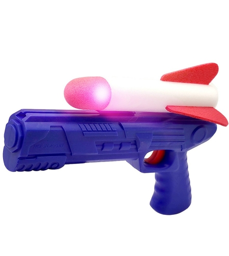 Pistol de Jucarie, Flippy, cu Lansator de Racheta, din Polistiren/Plastic, Lumina LED, +3 Ani, Albastru/Rosu