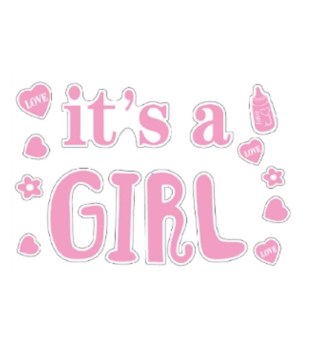 Sticker Autocolant, Vafy, Tematica Gender Reveal, Model Scris It's a Girl, 19.5x27.5 cm, Roz