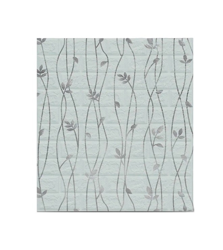 Set 10 Placi de Tapet, Vafy, Autoadezive, 70 x 77 cm, Suprafata Acoperita 5.3 mp, din PVC, Model Frunze Argintii, Gri