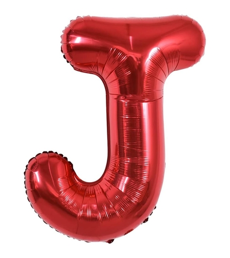 Balon Folie Metalizata Litera J, Flippy, 40 cm, Umflati cu Heliu sau Aer, Ambalaj Individual, Pai inclus, Rosu