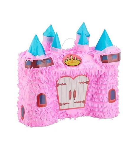 Pinata Castel Printesa pentru Petrecere, Flippy, din Hartie Creponata si Carton, Pinata pentru Petreceri, 40 x 37 x 15 cm, Roz deschis