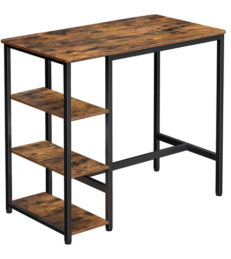 VASAGLE Masa de bar dreptunghiulara cu cadru metalic, 3 rafturi, design industrial, 109x60x100cm, maro vintage si negru