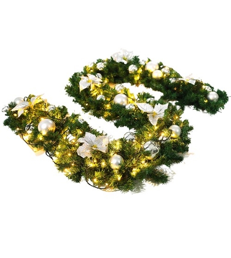 Ghirlanda decorativa Craciun cu Globuri si funde argintii, Flippy, 2,70 m, Verde