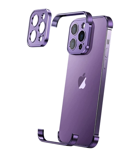 Husa Metalica Edgeless Compatibila cu iPhone 16, Vafy, Protectie pentru Colturi si Camera, Aliaj Aluminiu, Antisoc, Antizgariere, Mov