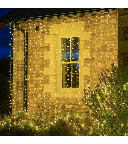 Instalatie Craciun Yoto, Tip Perdea, 2 m x 1 m, 120 LED-uri, Prelungitor 1.5 m, 8 Jocuri de Lumini, Interconectabila, Fir transparent, Interior/Exterior, Alb Cald