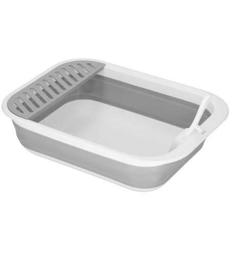 Litiera pliabila pentru pisici cu lopatica si capac, 45x34x12 cm, gri si alb