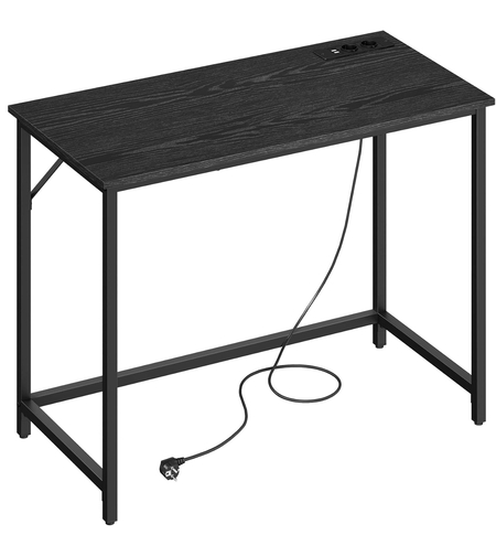 VASAGLE Birou cu iluminare LED, priza incorporata, 2 USB, 50x100x76 cm, negru