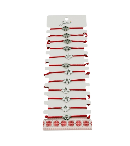 Bratara Martisor pentru Dama, Jolie, Model Inima in Floare, Set 12 bucati, Pandativ Argintiu din Inox cu Snur Rosu Ajustabil