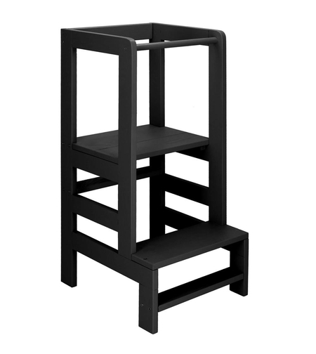 Turn de invatare inaltator multifunctional din lemn, platforma reglabila pe 3 inaltimi, 90x39x44 cm, negru