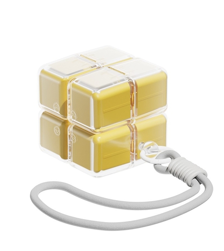 Cutie pentru Medicamente, Vafy, Model Rubik' Cube, cu Curea de Agatare, Dozator Portabil de Medicamente, Dispenser Pastile, estimat pentru 7 zile, 7.3 x 6 x 6 cm, Galben