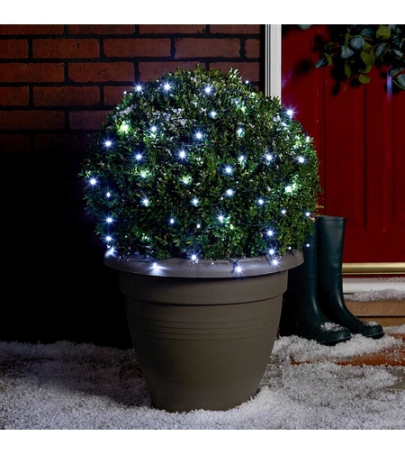 Instalatie de Craciun liniara Yoto, 10 m, din care 1 m cablu priza 220V, 100 LED, 8 jocuri de lumini, controler, fir negru, alb rece