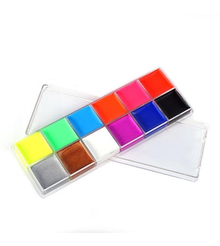 Paleta de Vopsea pentru Fata si Corp, Flippy, 12 Culori, Vopsea pe Baza de Ulei, 5.7 x 16 x 1 cm, Multicolor
