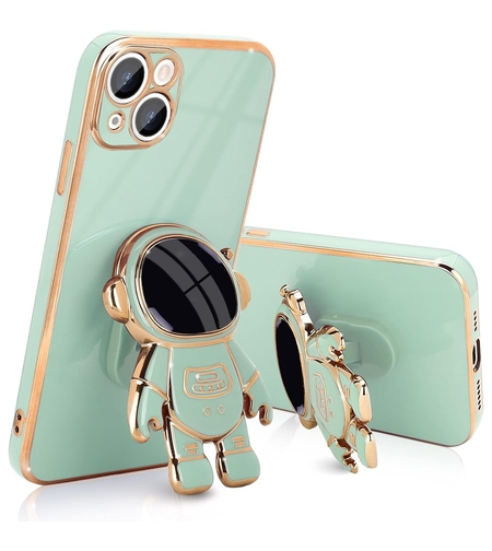 Husa de Protectie TPU 2in1, Vafy, pentru Apple iPhone 14 Plus, Astronaut cu Suport, Antisoc, Rezistenta la Impact, Protectie Camera, Verde