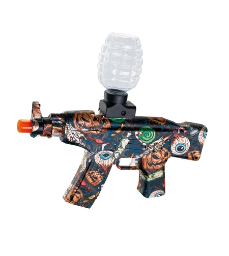 Mitraliera de jucarie electrica Flippy cu bile de hidrogen de gel, gun bluster, tragere in rafala, varsta peste 6 ani, ochelari de protectie, 5000 de bile incluse, cablu de incarcare, 28x31 cm, AK47, negru