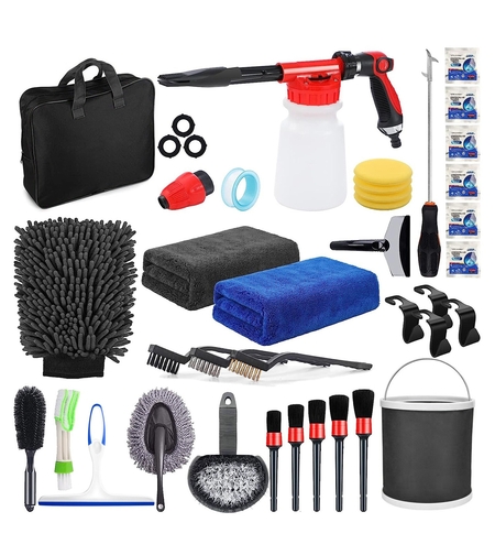 Accesorii pentru Curatare Auto, Flippy, Set 35 bucati, Accesorii pentru Detailing Auto, Accesorii pentru Curatare Auto in Interior si Exterior, Multicolor