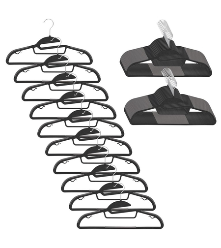 Set de 30 de umerase antiderapante pentru haine, din PE, cu carlig metalic rotativ, 41 cm, negru si gri