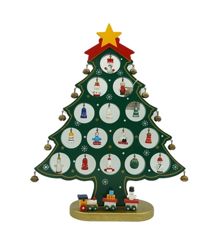 Decoratiune Craciun, Brad, Verde, 15 cavitati cu ornamente, 25.5 cm x 33 cm, Lemn, Flippy