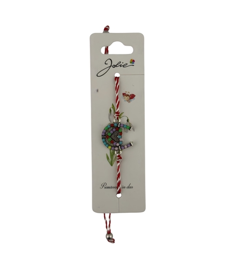Martisor Bratara cu Snur Alb Rosu Reglabil, Jolie, Model Potcoava Multicolora cu Inimioara, Jolie
