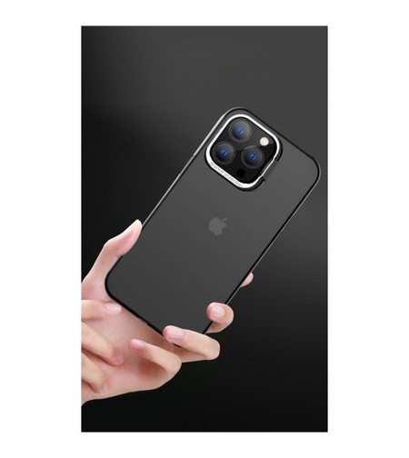 Husa de protectie pentru iPhone 14 Pro Max, cu suport metalic pentru camera, Bracket Series, Vafy, Protectie Antisoc, PC mat, silicon moale pe margini, Negru