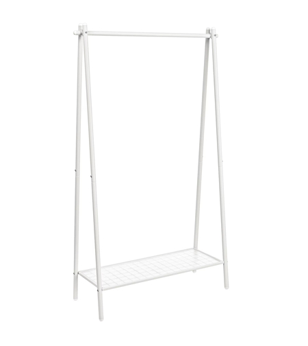 SONGMICS Suport haine cu bara si raft inferior, cadru metalic, 93x34x153 cm, alb