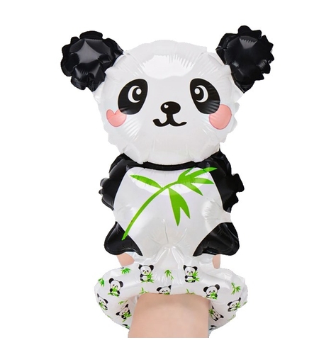 Balon din Folie Metalizata, Vafy, Figurine Animalute, Tip Bratara, Model Panda, 13 x 35 cm, Ambalaj Individual, Pai Inclus, Umflare cu Aer sau Heliu, Alb/Negru