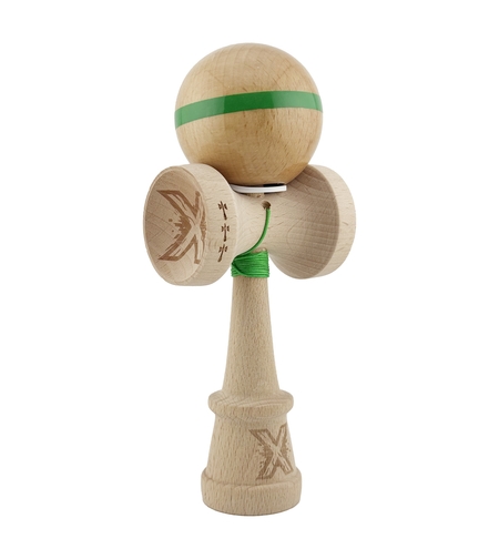 Kendama X Originala, Profesionala, Flippy, Super Sticky, Cupe Mari KING SIZE V3, Gaura in Baza, Rulment Metalic, din lemn 18 cm, Ata 62/65 cm, Original Verde