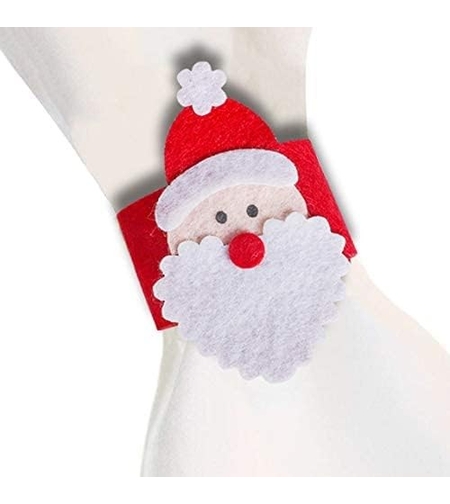 Husa deocarativa festiva pentru servetele si tacamuri, tema Mos Craciun, material textil si poliester, 5.5 x 10 cm, rosu