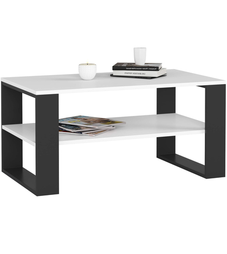 Masuta cafea ALEX cu raft inferior, PAL laminat, 92x53x45 cm, alb si negru