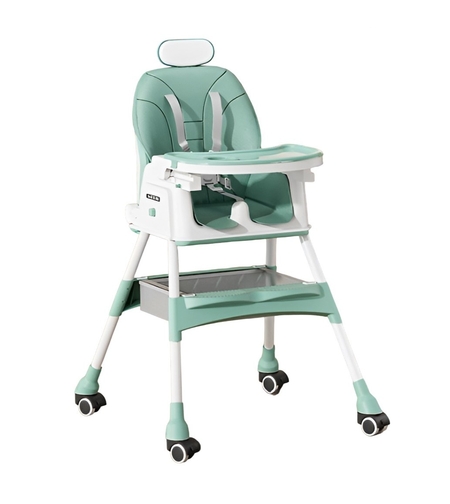 Scaun de Masa pentru Bebelusi si Copii Flippy, cu Roti, cu Tetiera, Telescopic, Pliabil, Masuta Reglabila, Suport Picioare, Scaun cu Invelis Piele Artificiala, Centura Siguranta, Spatiu Depozitare, 97 x 73 x 65 cm, Albastru