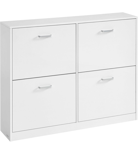 VASAGLE Dulap pantofi 4 clapete, compartimentare reglabila, 16-28 perechi de incaltaminte, 106x24x83 cm, alb