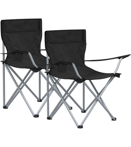 SONGMICS Set 2 scaune pliabile camping cu suport bauturi, husa transport, 52x84x81 cm, 120 kg, negru