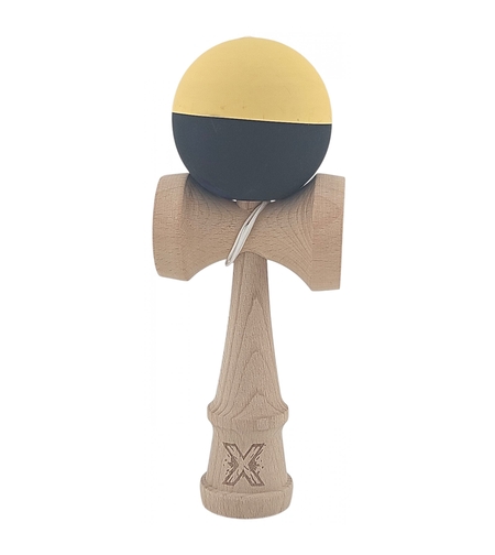 Kendama X Originala, Profesionala, Flippy, din Lemn, Rubber Grip, 18 cm, Galben/Negru