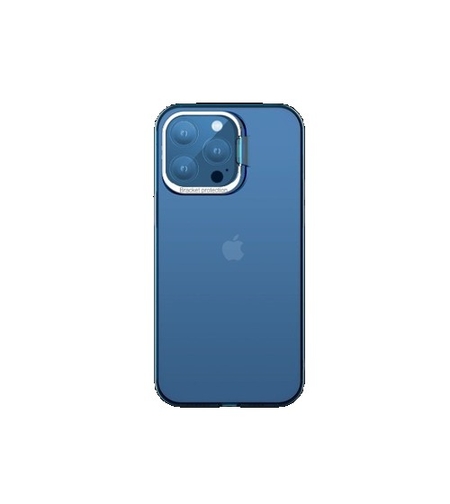 Husa de protectie pentru iPhone 14 Pro Max, cu suport metalic pentru camera, Bracket Series, Vafy, Protectie Antisoc, PC mat, silicon moale pe margini, Albastru